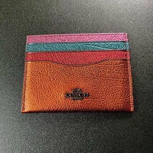 Coach Brown Pink Key Card Holder Leather Accessory